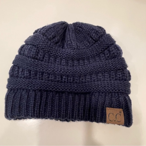 C.C Navy Unisex Chunky Soft Stretch Cable Knit Winter Hat - Picture 6 of 12